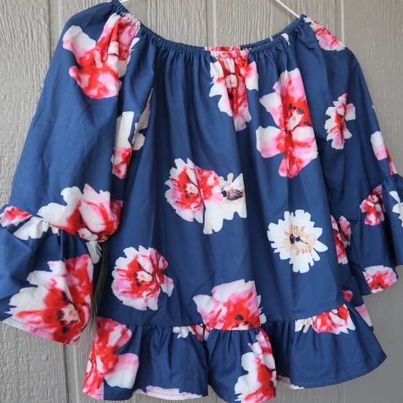 Floral Off The Shoulder Top Blue - Picture 6 of 8